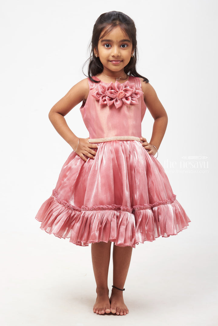 The Nesavu Girls Fancy Party Frock Luxurious Mauve Organza Dress with Floral Accent for Girls Nesavu 16 (1Y) / Purple / Organza PF153A-16 Organza Dress with Floral Detail & Tiered Skirt - Premium Wear for Young Girls | The Nesavu