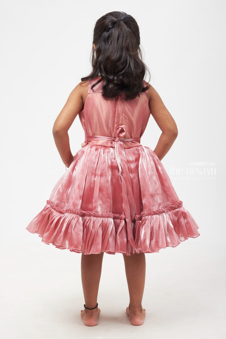 The Nesavu Girls Fancy Party Frock Luxurious Mauve Organza Dress with Floral Accent for Girls Nesavu Organza Dress with Floral Detail & Tiered Skirt - Premium Wear for Young Girls | The Nesavu