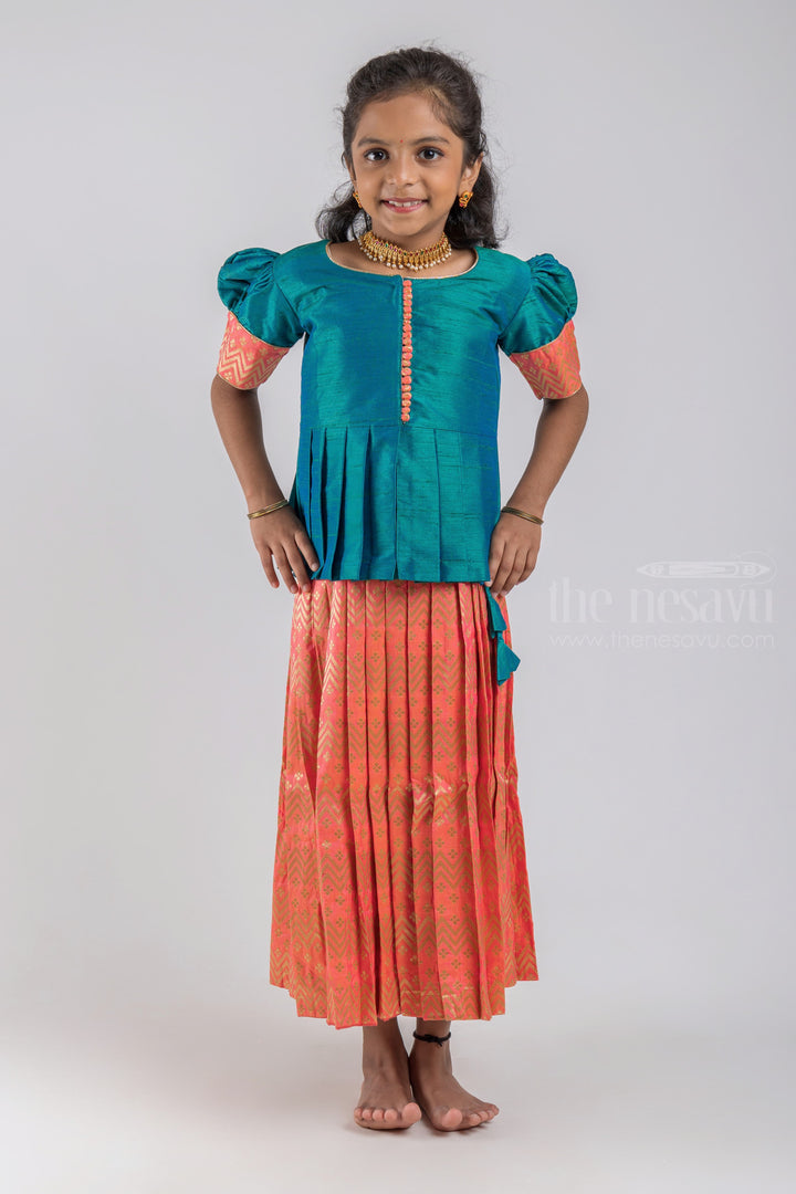 The Nesavu Pattu Pavadai Luxurious Pattu Langa: Immerse in the Rich Indian Heritage psr silks Nesavu 16 (1Y) / Salmon / Jacquard GPP282B