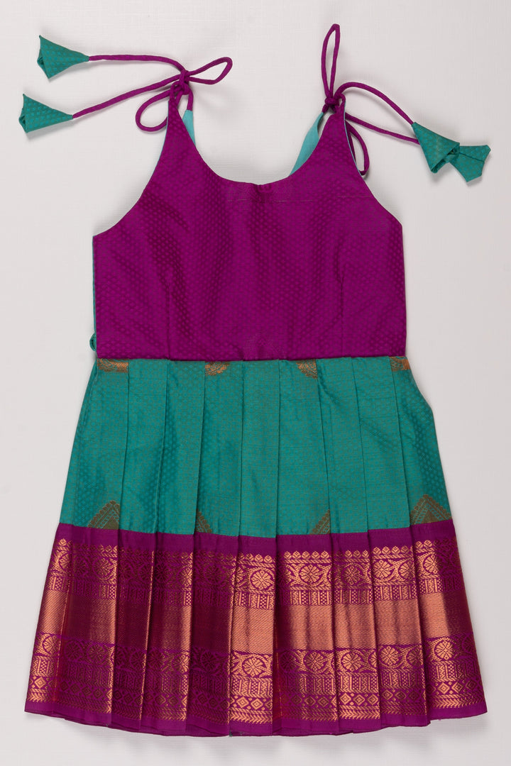 The Nesavu Tie Up Frock Magenta and Green Traditional Silk Frock with Tie-Up Detail Nesavu 16 (1Y) / Green / Style 3 T341C-16 Traditional Magenta & Green Silk Frock | Ethnic Festive Wear | The Nesavu