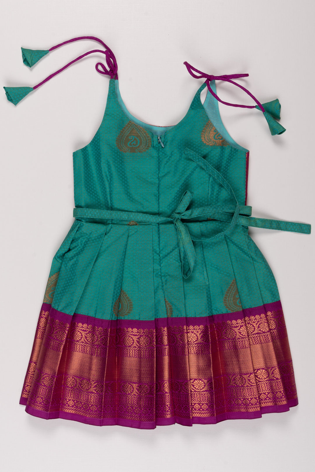 The Nesavu Tie Up Frock Magenta and Green Traditional Silk Frock with Tie-Up Detail Nesavu Traditional Magenta & Green Silk Frock | Ethnic Festive Wear | The Nesavu