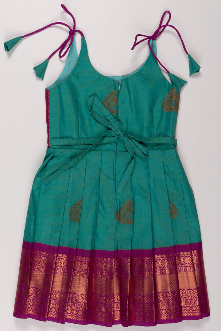 The Nesavu Tie Up Frock Magenta and Green Traditional Silk Frock with Tie-Up Detail Nesavu Traditional Magenta & Green Silk Frock | Ethnic Festive Wear | The Nesavu