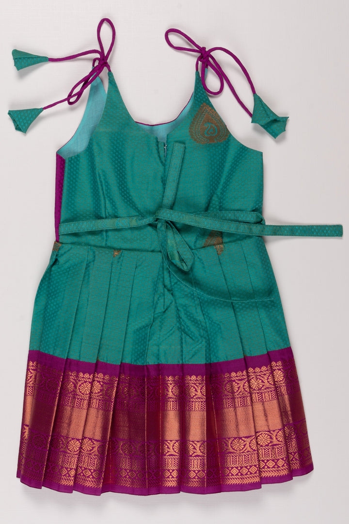 The Nesavu Tie Up Frock Magenta and Green Traditional Silk Frock with Tie-Up Detail Nesavu Traditional Magenta & Green Silk Frock | Ethnic Festive Wear | The Nesavu