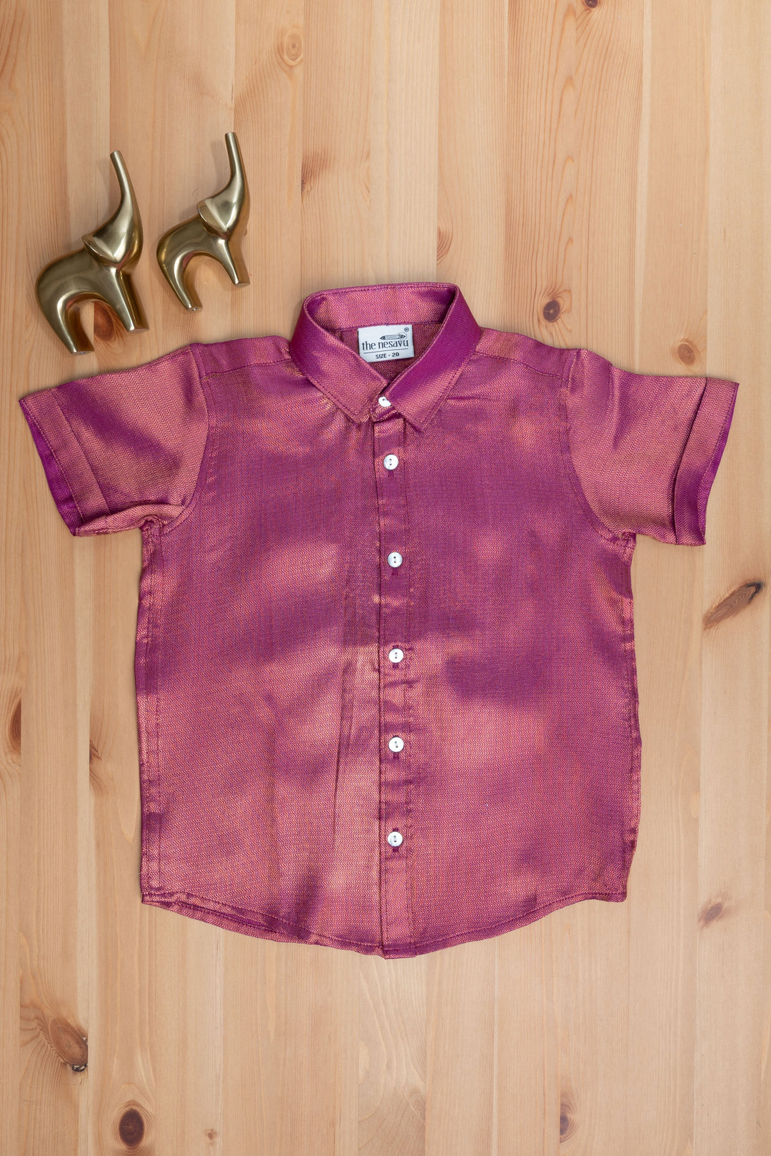 The Nesavu Boys Silk Shirt Magenta Charm Little Maharaja Boys Pattu Shirt Nesavu 14 (6M) / Pink / Silk BS023-14 "The Nesavu's Mini Maharaja Collection: Banarasi Zari Jacquard Shirts for Boys"
