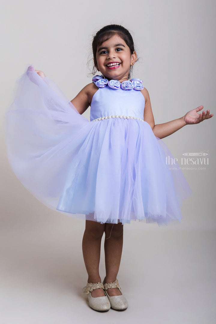 The Nesavu Girls Tutu Frock Magical Blue Net Frocks With Beads Embellished Waistband And Floral Brooch Yoke Nesavu 16 (1Y) / Blue PF107C-16 Blue Soft Net Frocks Collection| Sankranti Arrival| The Nesavu