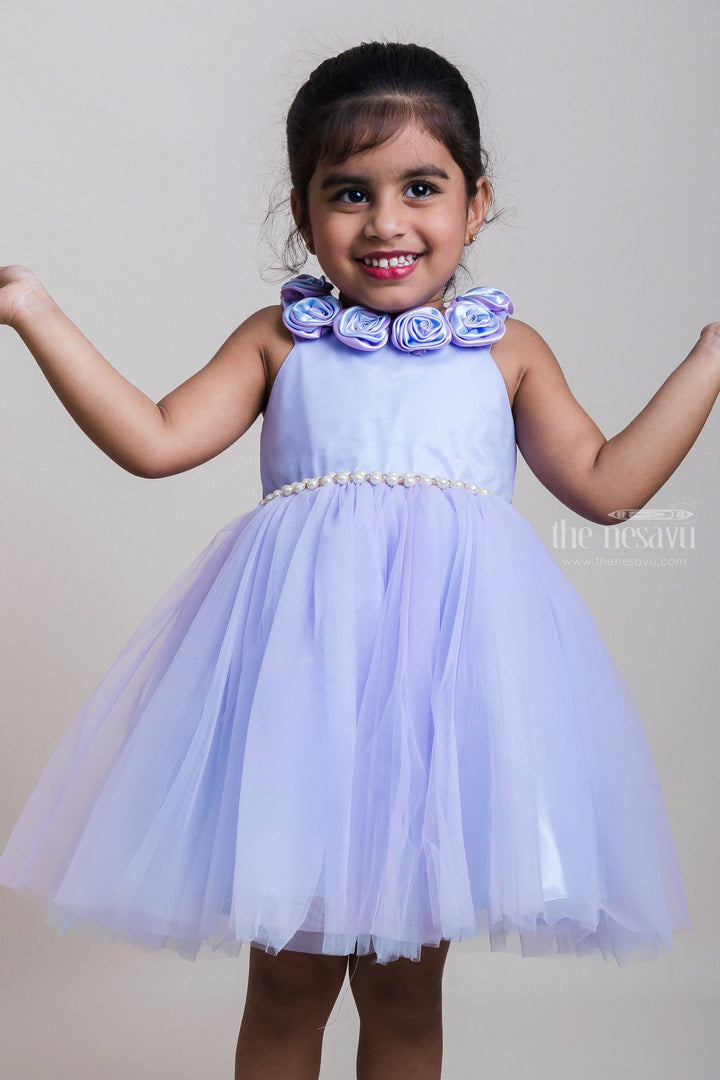 The Nesavu Girls Tutu Frock Magical Blue Net Frocks With Beads Embellished Waistband And Floral Brooch Yoke Nesavu Blue Soft Net Frocks Collection| Sankranti Arrival| The Nesavu