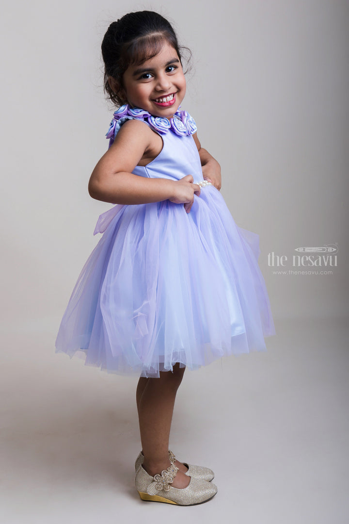 The Nesavu Girls Tutu Frock Magical Blue Net Frocks With Beads Embellished Waistband And Floral Brooch Yoke Nesavu Blue Soft Net Frocks Collection| Sankranti Arrival| The Nesavu