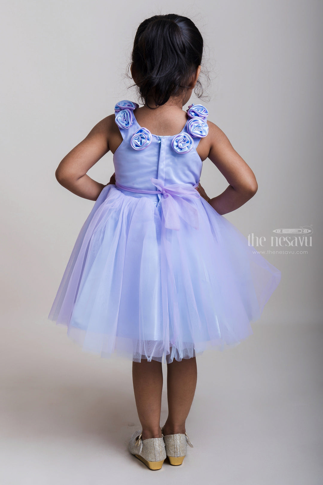 The Nesavu Girls Tutu Frock Magical Blue Net Frocks With Beads Embellished Waistband And Floral Brooch Yoke Nesavu Blue Soft Net Frocks Collection| Sankranti Arrival| The Nesavu