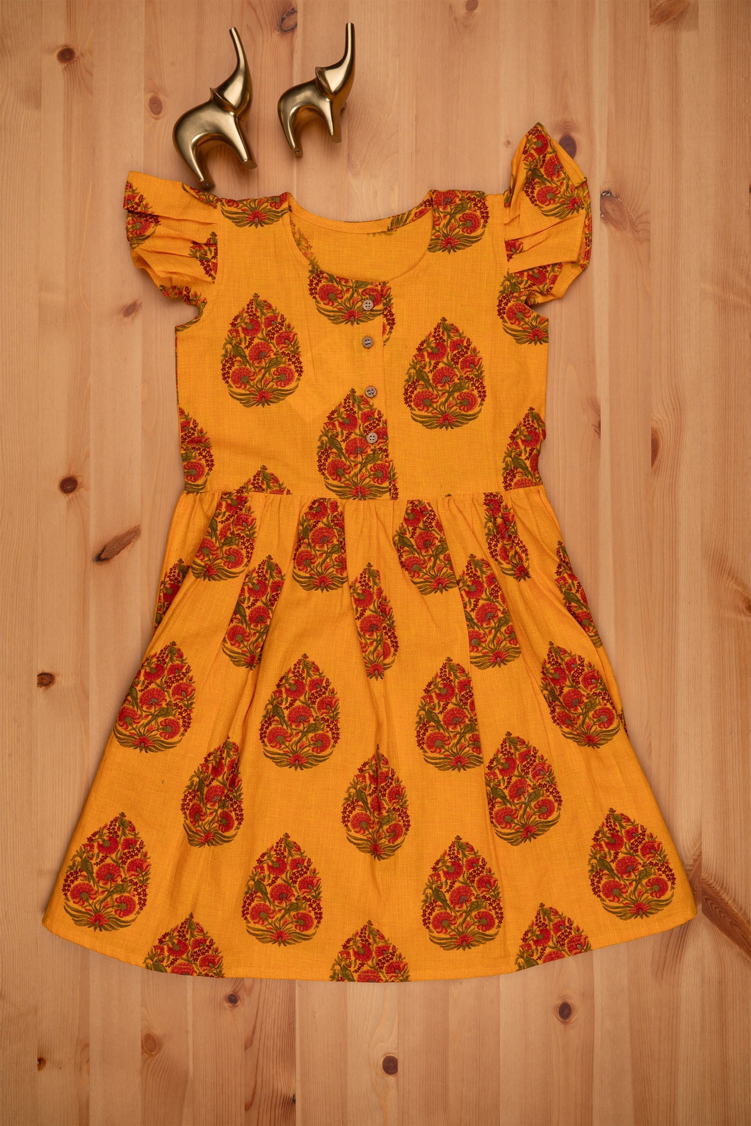 The Nesavu Frocks & Dresses Magnetic Yellow Mughal Floral Cotton Frock Nesavu 26 (6Y) / Yellow GFC974B-26 Latest Print Soft Cotton Frocks| Best Designs| The Nesavu
