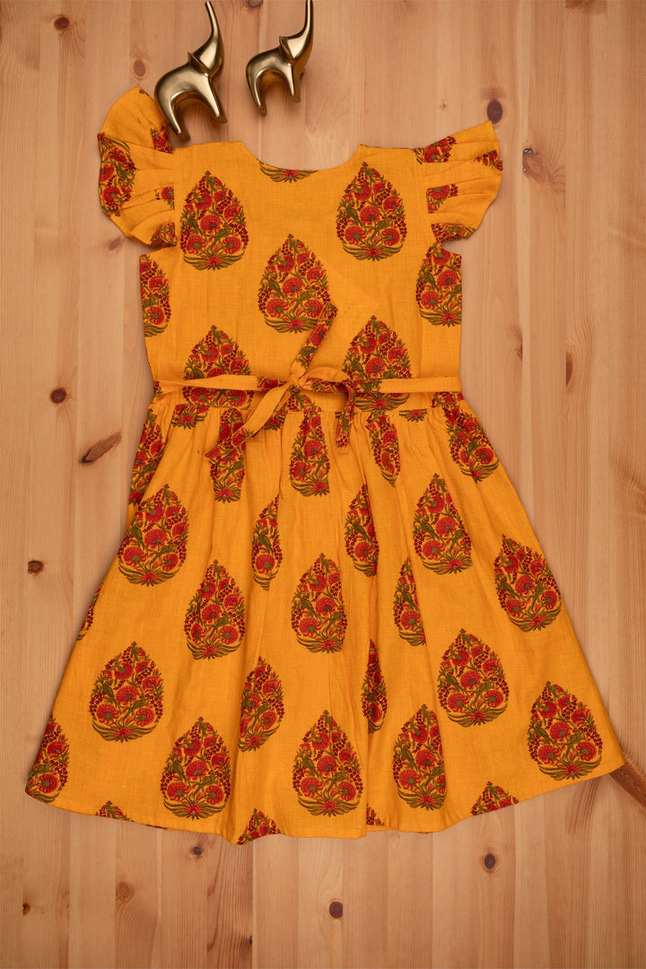 The Nesavu Frocks & Dresses Magnetic Yellow Mughal Floral Cotton Frock Nesavu Latest Print Soft Cotton Frocks| Best Designs| The Nesavu