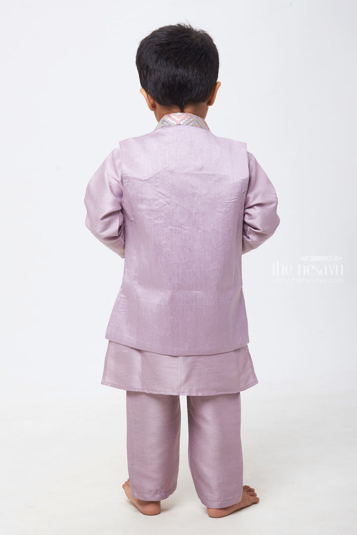 The Nesavu Boys Jacket Sets Majestic Mosaic: Boys Purple Kurta with Sequin Embroidered Jacket Nesavu Traditional Elegance Redefined | Boys Kurta Shirt with Classic Pant | The Nesavu