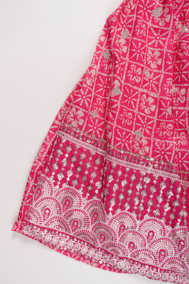 The Nesavu Girls Lehenga Choli Majestic Mosaic: Geometric Sequin Embroidered Pink Lehenga Choli Set for Girls Nesavu Illuminate the Festivities | Traditional Lehenga Choli for Girls | The Nesavu