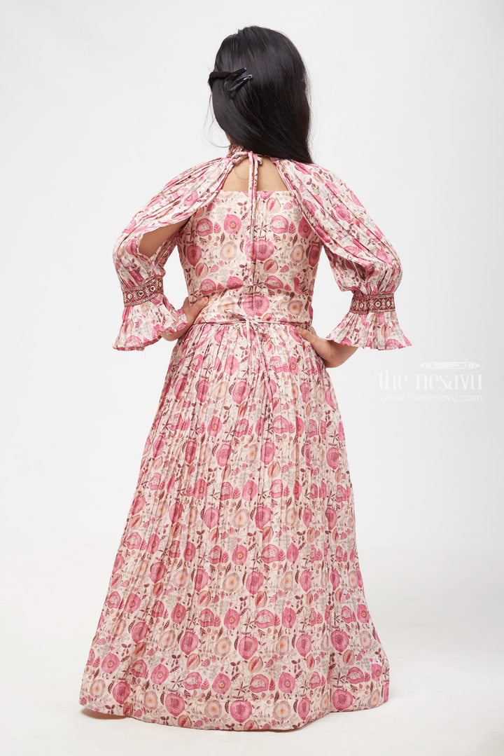 The Nesavu Girls Party Gown Majestic Paisley Diwali Anarkali Gown with Enchanting Bohemian Details for Girls Nesavu Bohemian Floral Anarkali Gown | Diwali Festive Girls Wear Collection | The Nesavu