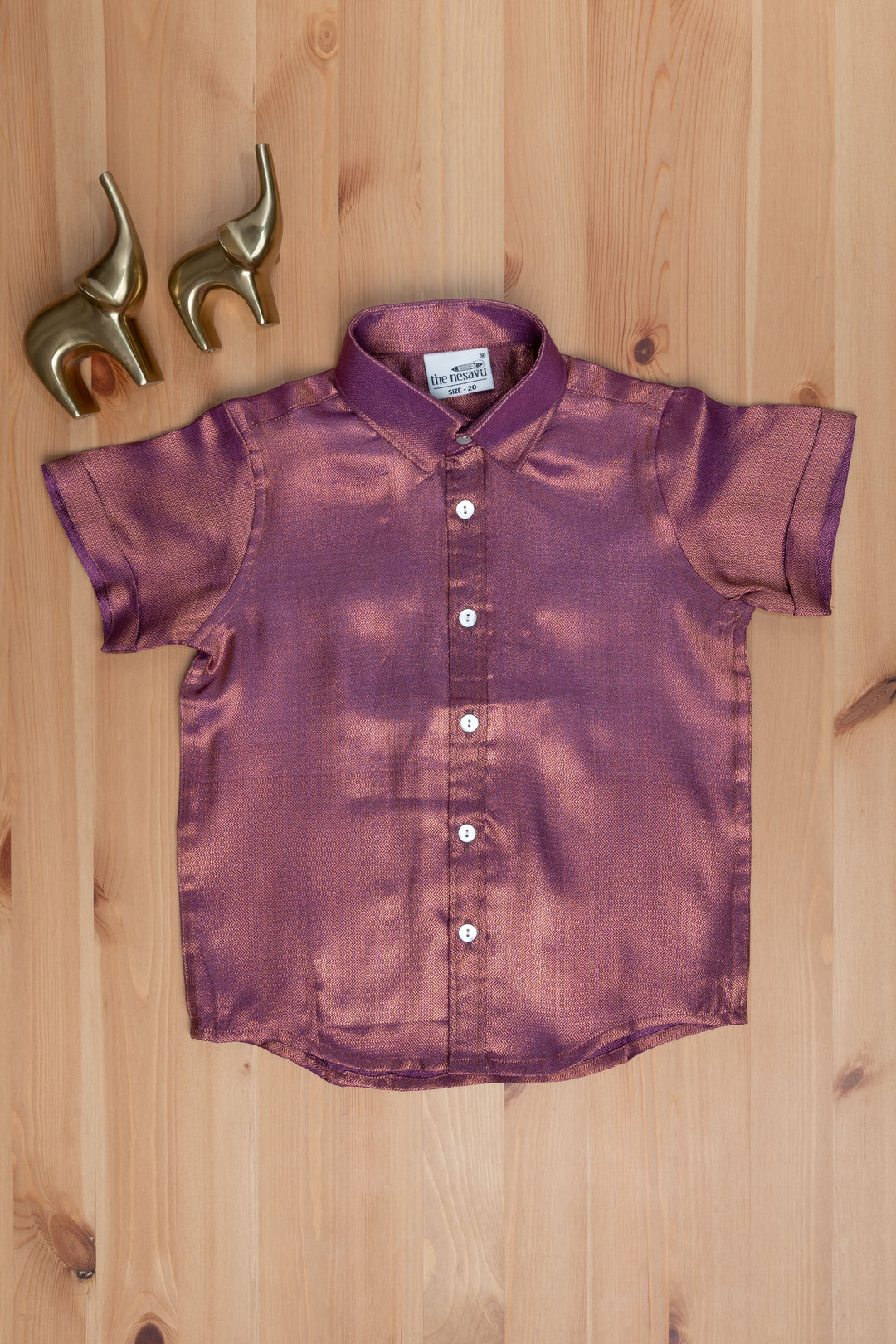 The Nesavu Boys Silk Shirt Majestic Pink Boys Pattu Zari Jacquard Shirt Nesavu "Rediscover Tradition with The Nesavu's Mini Maharaja Collection: Boys' Shirts at ₹490"