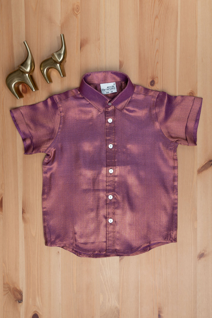 The Nesavu Boys Silk Shirt Majestic Pink Boys Pattu Zari Jacquard Shirt Nesavu "Rediscover Tradition with The Nesavu's Mini Maharaja Collection: Boys' Shirts at ₹490"