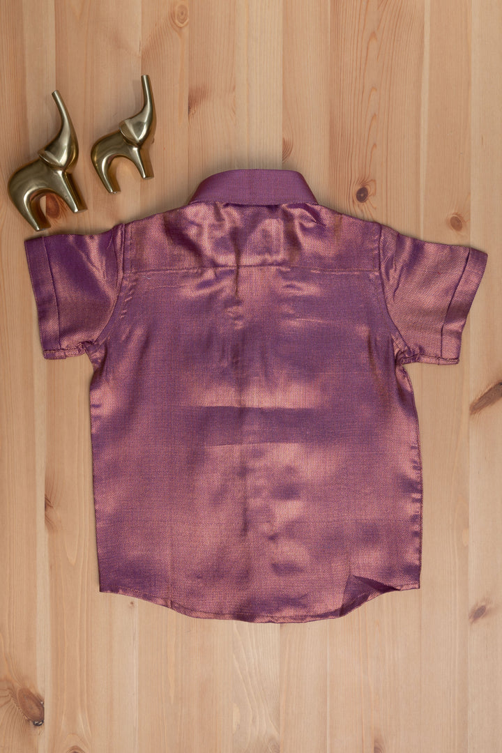 The Nesavu Boys Silk Shirt Majestic Pink Boys Pattu Zari Jacquard Shirt Nesavu "Rediscover Tradition with The Nesavu's Mini Maharaja Collection: Boys' Shirts at ₹490"