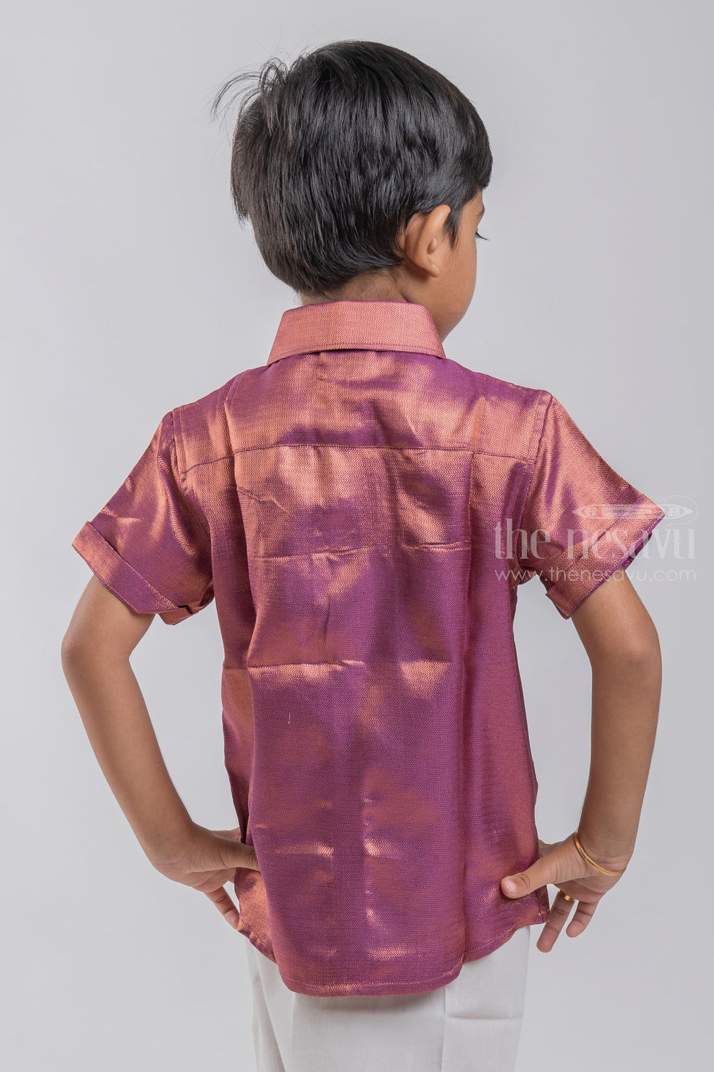 The Nesavu Boys Silk Shirt Majestic Pink Boys Pattu Zari Jacquard Shirt psr silks Nesavu
