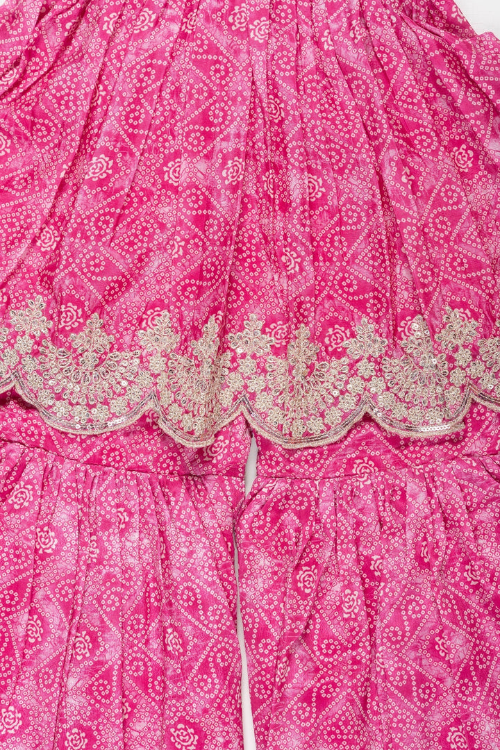 The Nesavu Girls Sharara / Plazo Set Majestic Pink Princess: Girls Bandhani-Inspired Kurti with Palazzo Set Nesavu Buy Girls Pink Bandhani Print Kurti & Palazzo Set | Sparkle in Style | The Nesavu