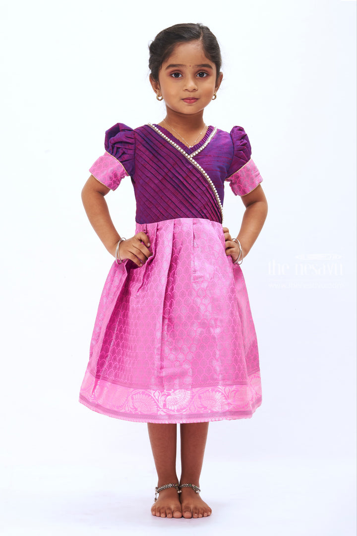 The Nesavu Silk Frock Majestic Purple & Pink Dress: Traditional Indian Wear with Modern Flair for Girls Nesavu 14 (6M) / Purple / Style 2 SF727B-14 Girls Traditional Dress | Elegant Indian Silk Frock for Kids | The Nesavu