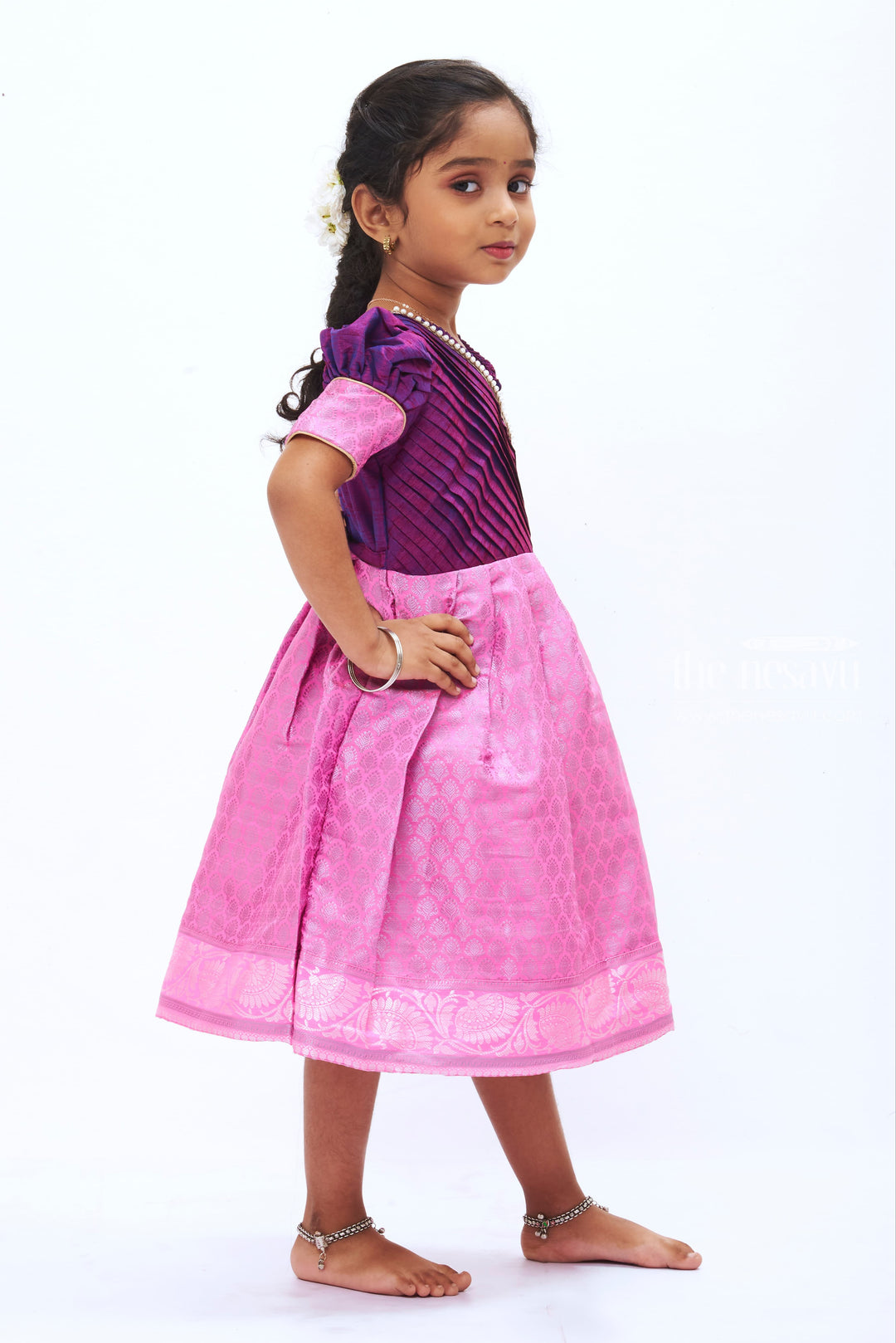The Nesavu Silk Frock Majestic Purple & Pink Dress: Traditional Indian Wear with Modern Flair for Girls Nesavu Girls Traditional Dress | Elegant Indian Silk Frock for Kids | The Nesavu