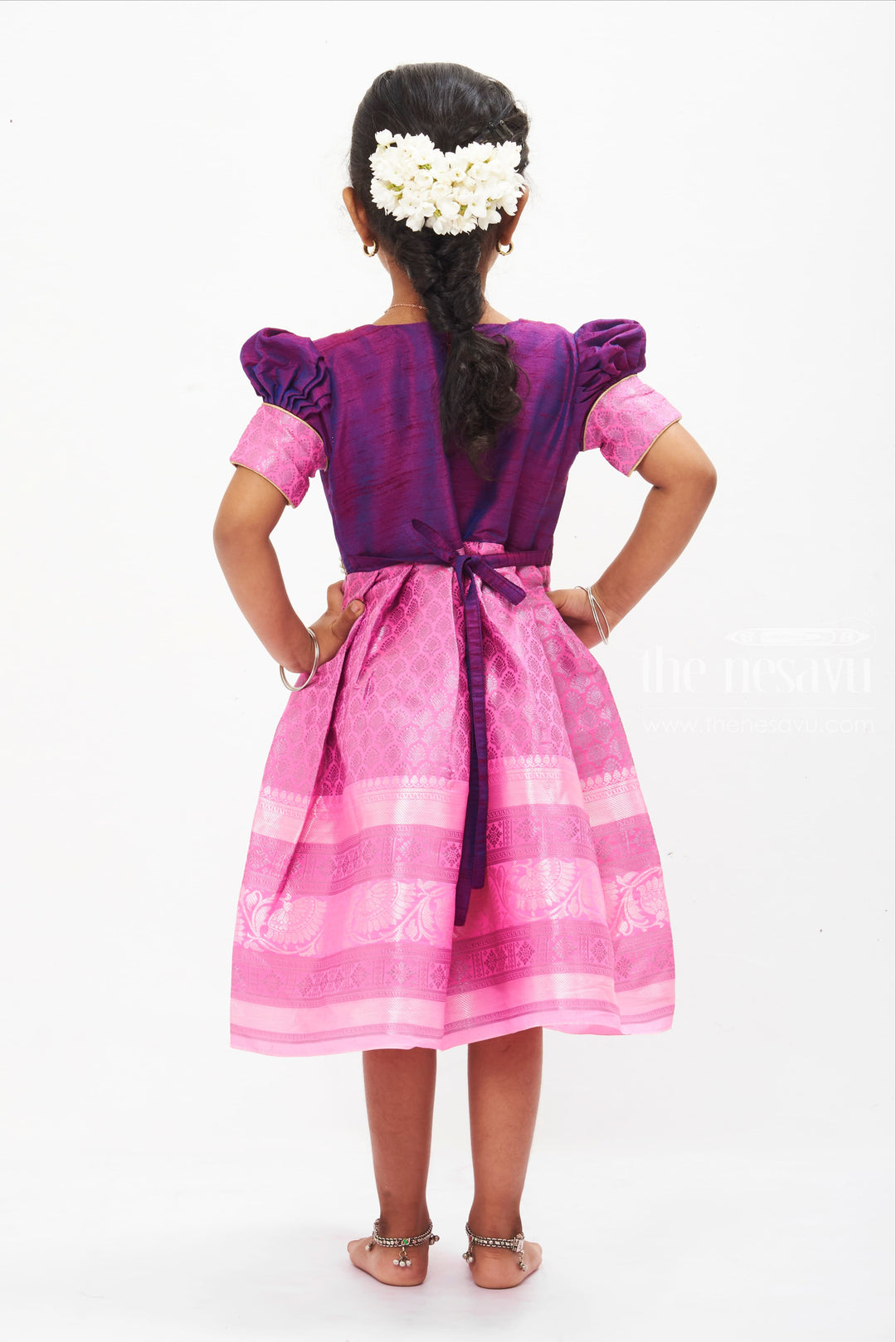 The Nesavu Silk Frock Majestic Purple & Pink Dress: Traditional Indian Wear with Modern Flair for Girls Nesavu Girls Traditional Dress | Elegant Indian Silk Frock for Kids | The Nesavu