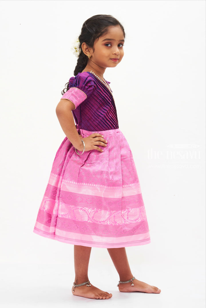 The Nesavu Silk Frock Majestic Purple & Pink Dress: Traditional Indian Wear with Modern Flair for Girls Nesavu Girls Traditional Dress | Elegant Indian Silk Frock for Kids | The Nesavu