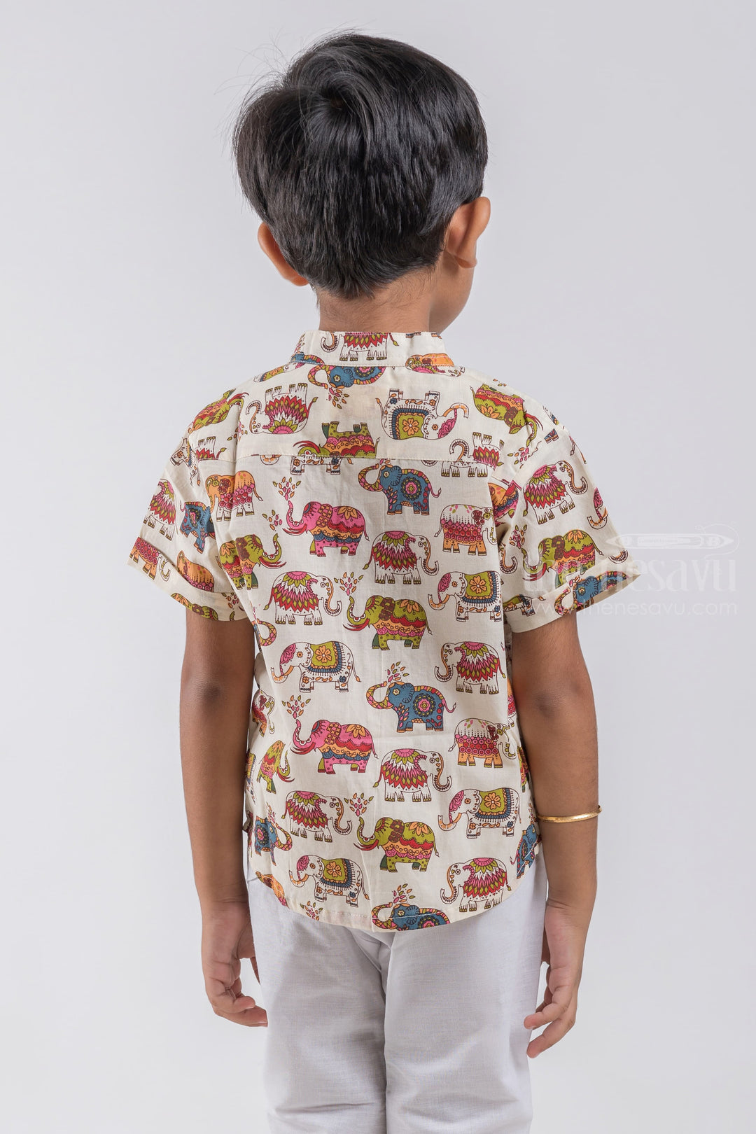 The Nesavu Boys Cotton Shirt Make a Statement with Boys' Multicolour Madhubani Elephant Print Shirt | Expressive & Cultural Fashion psr silks Nesavu