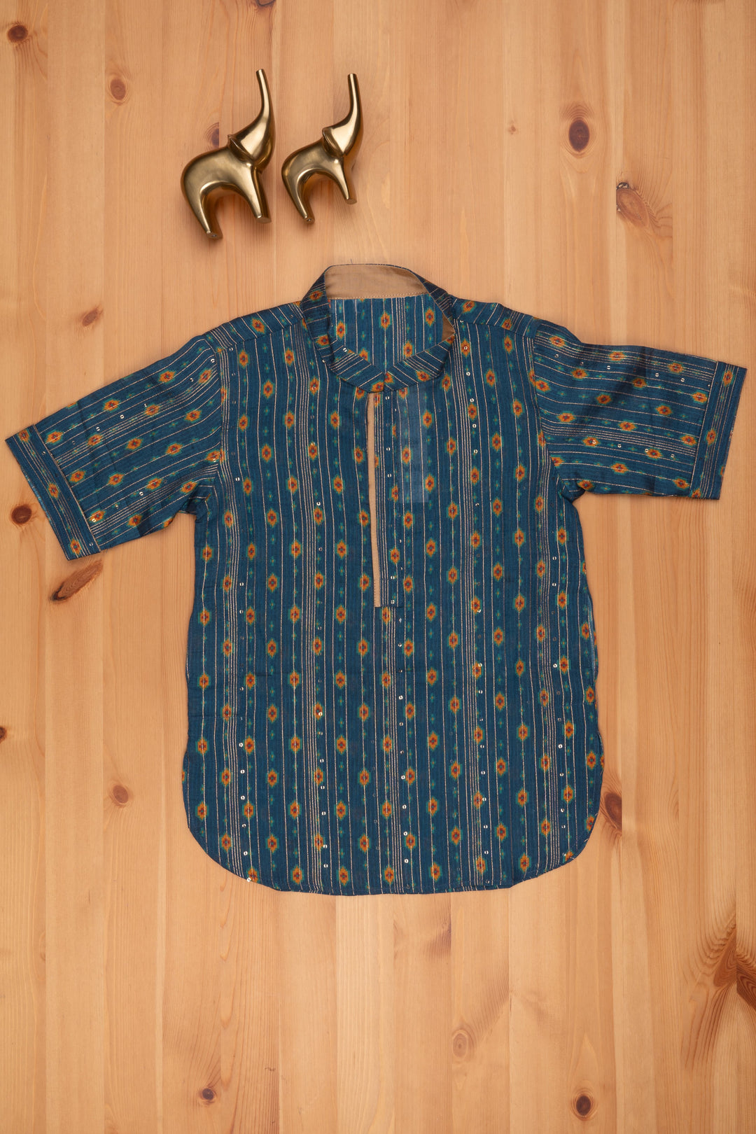 The Nesavu Boys Linen Shirt Maritime Majesty: Boys Navy Blue Printed Shirt with Mandarin Collar Nesavu 12 (3M) / Blue BS075-12 Cotton Shirt for Boys | Buy Premium Boys Shirts | The Nesavu