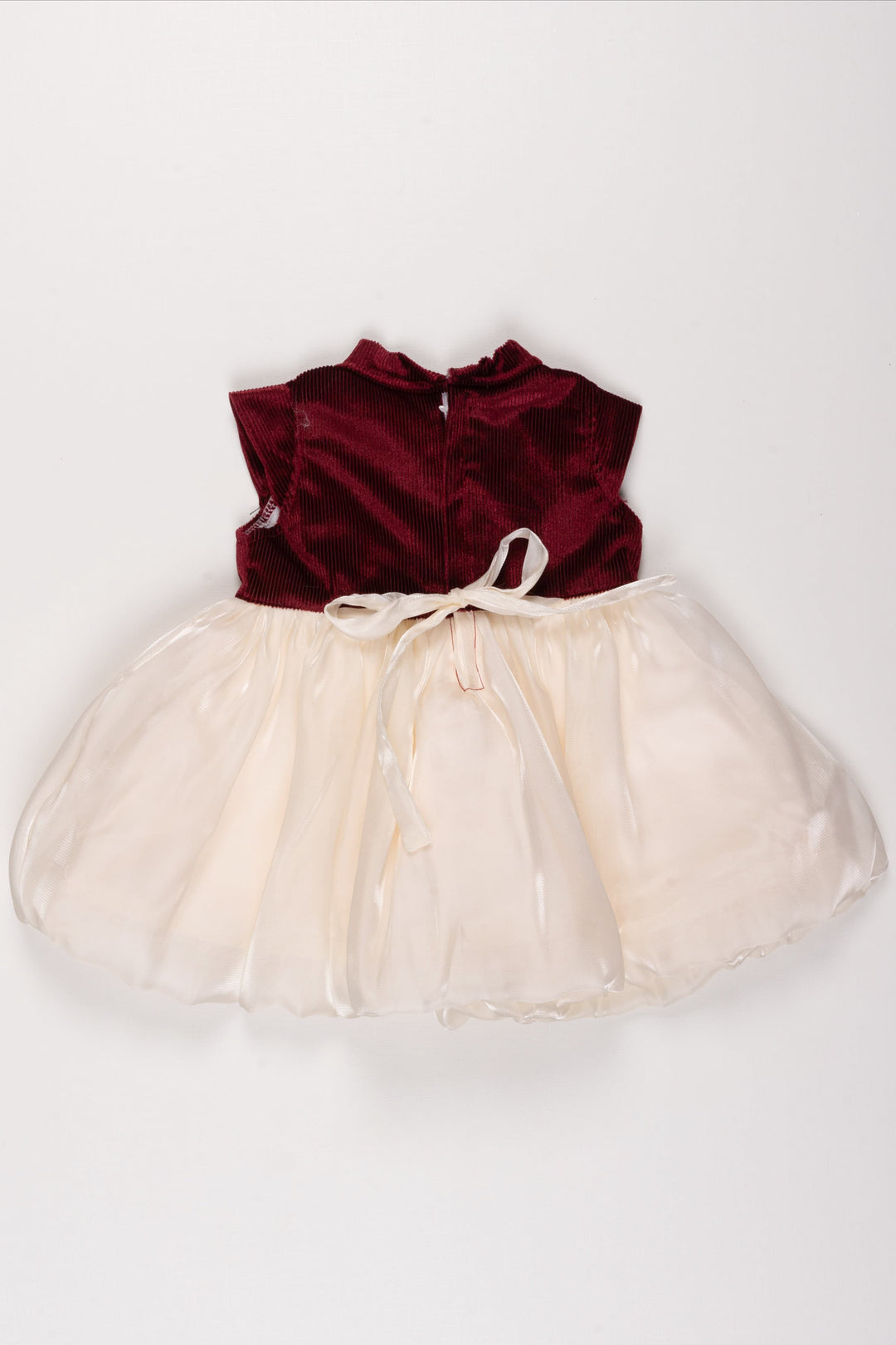 The Nesavu Girls Fancy Party Frock Maroon and Ivory Tulle Party Dress with Satin Bow for Girls Nesavu 10 (NB) / Maroon / Organza PF168B-10 Girls Maroon Tulle Dress | Satin Bow Sophisticated Party Dress | The Nesavu