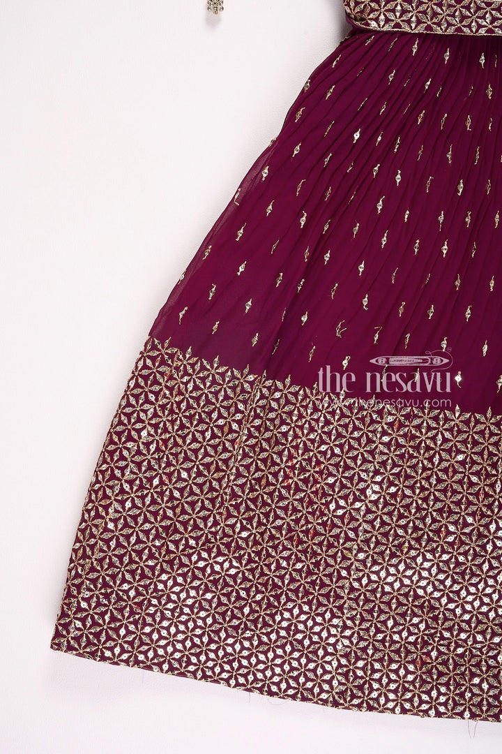 The Nesavu Girls Party Gown Maroon Georgette Embroidered Party Gown for Girls Nesavu Maroon Georgette Embroidered Party Gown for Girls - Elegant & Stylish