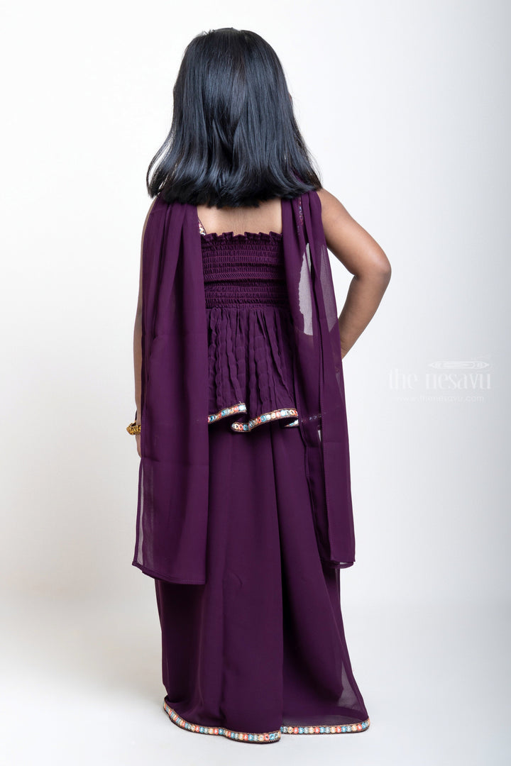 The Nesavu Girls Sharara / Plazo Set Maroon Palazzo With Embroidery Sequenced Tunic Tops For Girls Nesavu Designer Palazzo Suit For Girls| Sankranti Special Arrival| The Nesavu