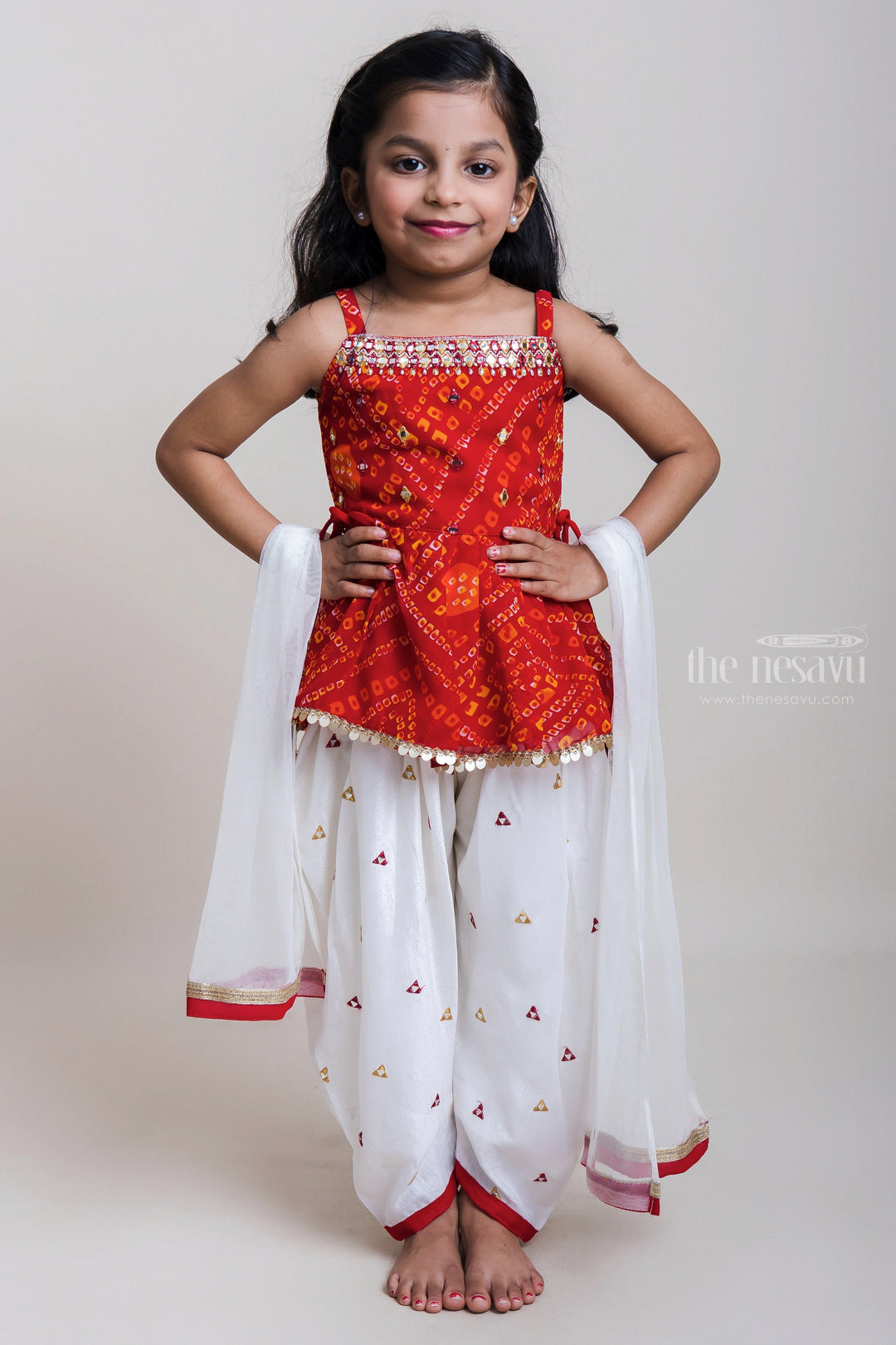 The Nesavu Girls Dothi Sets Maroon Short Tops With Mirror Embroidered Patiala Pants For Girls Nesavu 16 (1Y) / Maroon GPS110A-16 Ethnic Short Tops And Patiala Pants| New Collection| The Nesavu