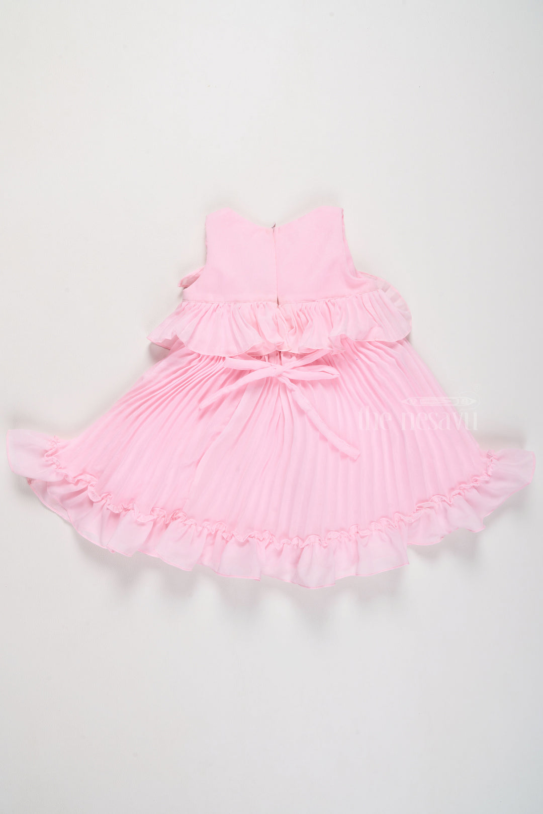 The Nesavu Girls Fancy Frock Mini Dress with Ruffle Accents and Elegant Pleated Layers for Girls Nesavu Nesavu Blush Pink Mini Dress Ruffle Layers Bow Accent Girls