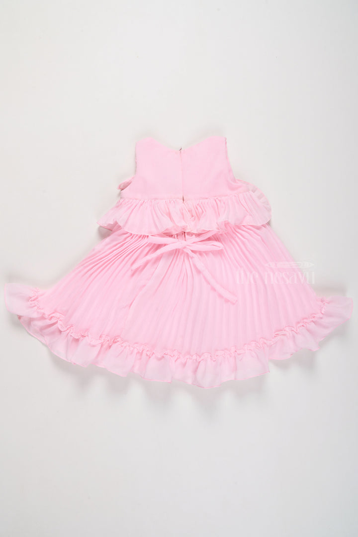 The Nesavu Girls Fancy Frock Mini Dress with Ruffle Accents and Elegant Pleated Layers for Girls Nesavu Nesavu Blush Pink Mini Dress Ruffle Layers Bow Accent Girls