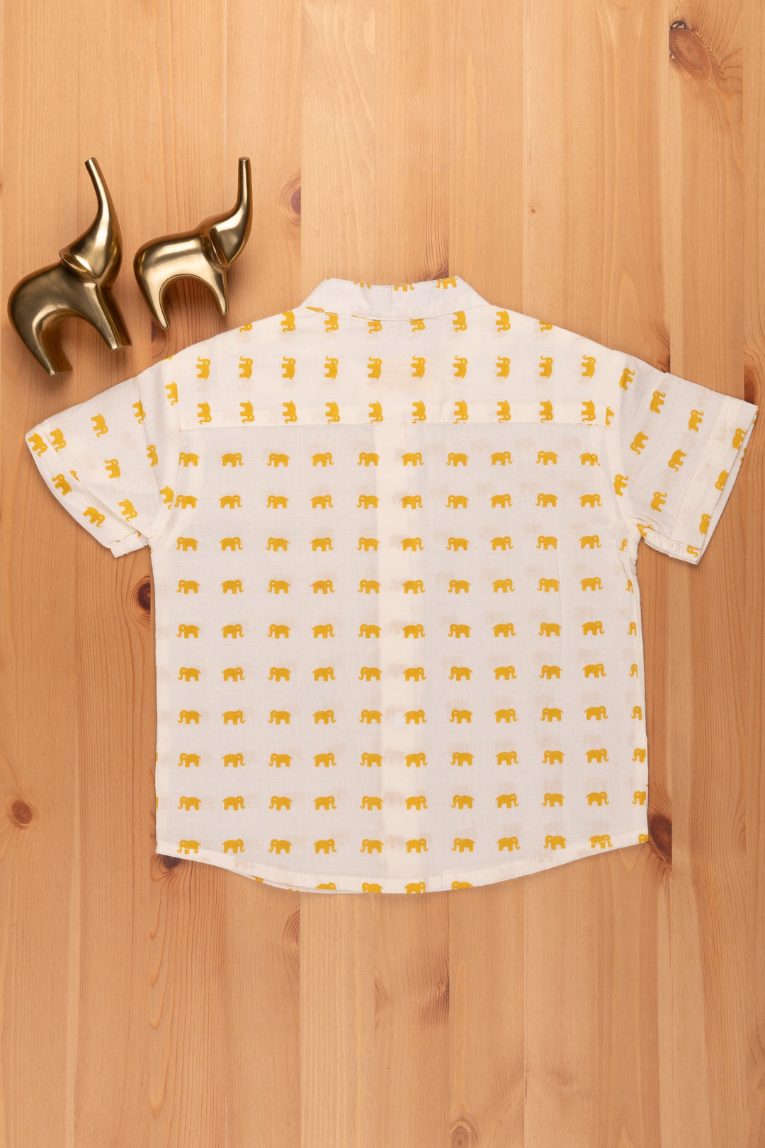 The Nesavu Boys Cotton Shirt Mini Yellow Elephant Printed White Cotton Shirt for Boys By The Nesavu psr silks Nesavu