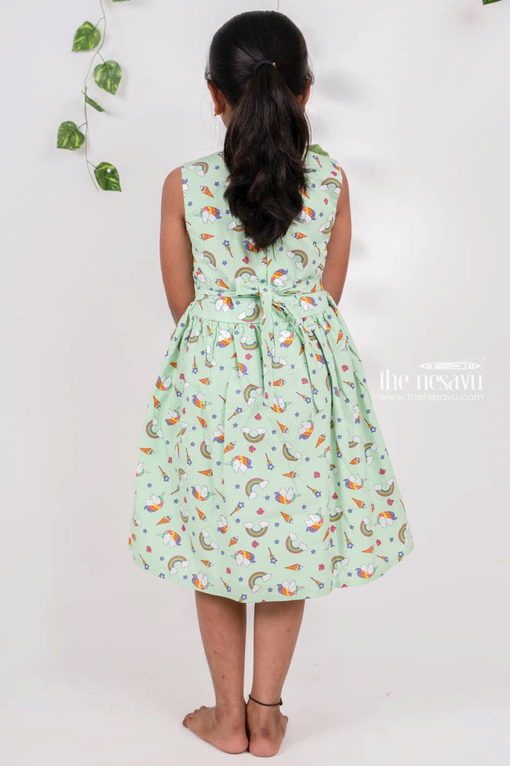 The Nesavu Girls Cotton Frock Mint Green Casual Play Wear Cotton Dresses For Girls Nesavu Sleeveless Cotton Gown | Shop Latest Unicorn Dress | The Nesavu