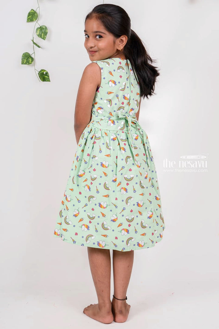 The Nesavu Girls Cotton Frock Mint Green Casual Play Wear Cotton Dresses For Girls Nesavu Sleeveless Cotton Gown | Shop Latest Unicorn Dress | The Nesavu