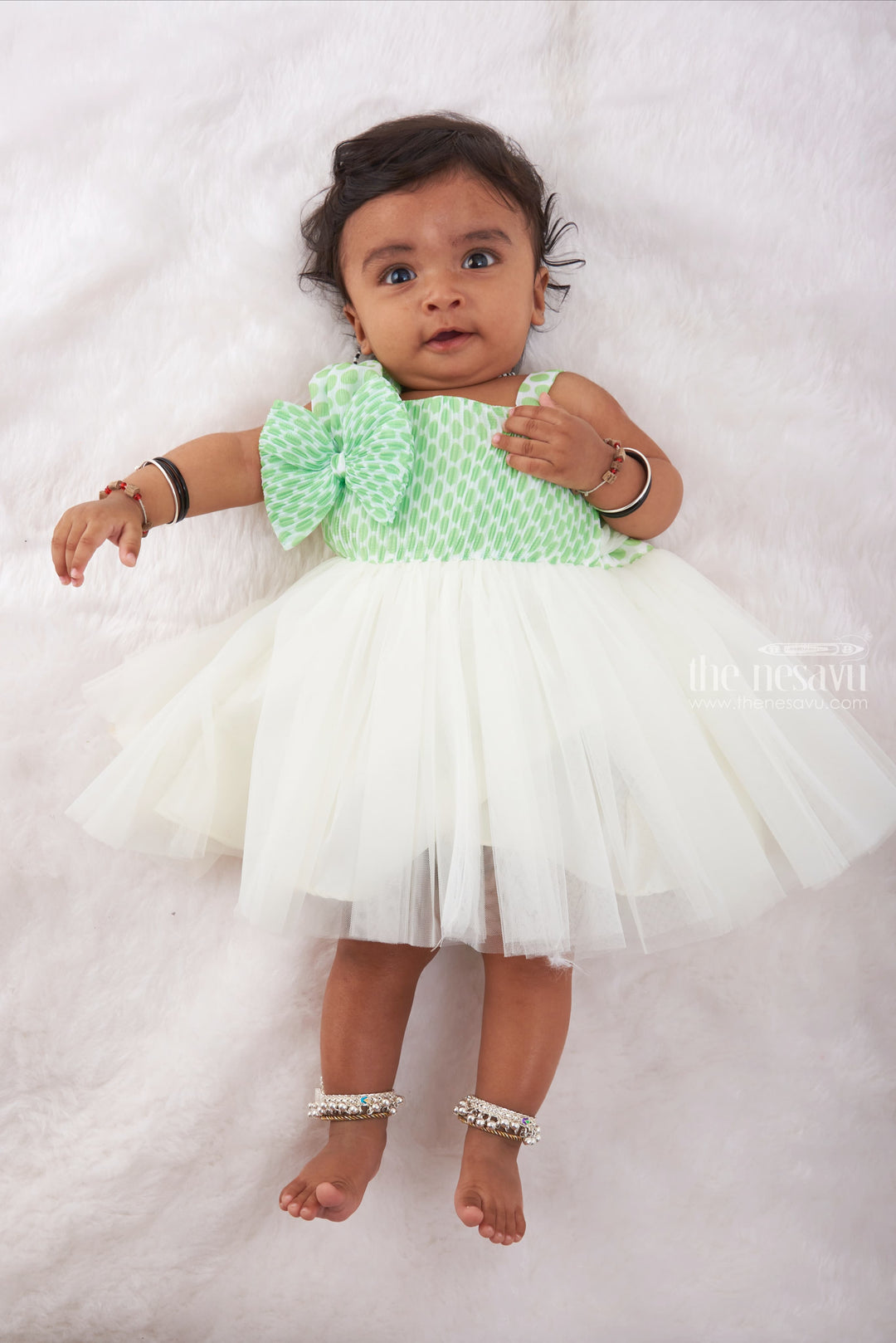 The Nesavu Baby Tutu Frock Minty Polka Delight Baby Tutu Dress - A Whimsical Spin on Classic Elegance Nesavu 14 (6M) / Green / Plain Net BFJ478A-14 Tiny Tidbits of Fashion | Lovely Baby Girl Frocks | The Nesavu