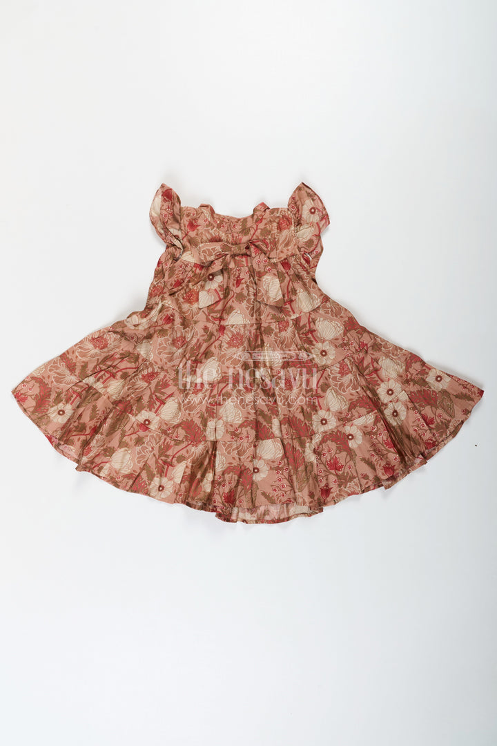 The Nesavu Girls Cotton Frock Modal Silk Frocks for Kids in Floral Printed Blend with Frill Sleeves and Soft Flared Layers Nesavu Nesavu Modal Silk Frocks Kids Floral Digital Print Ruffle Sleeves Breathable Modal Silk Blend