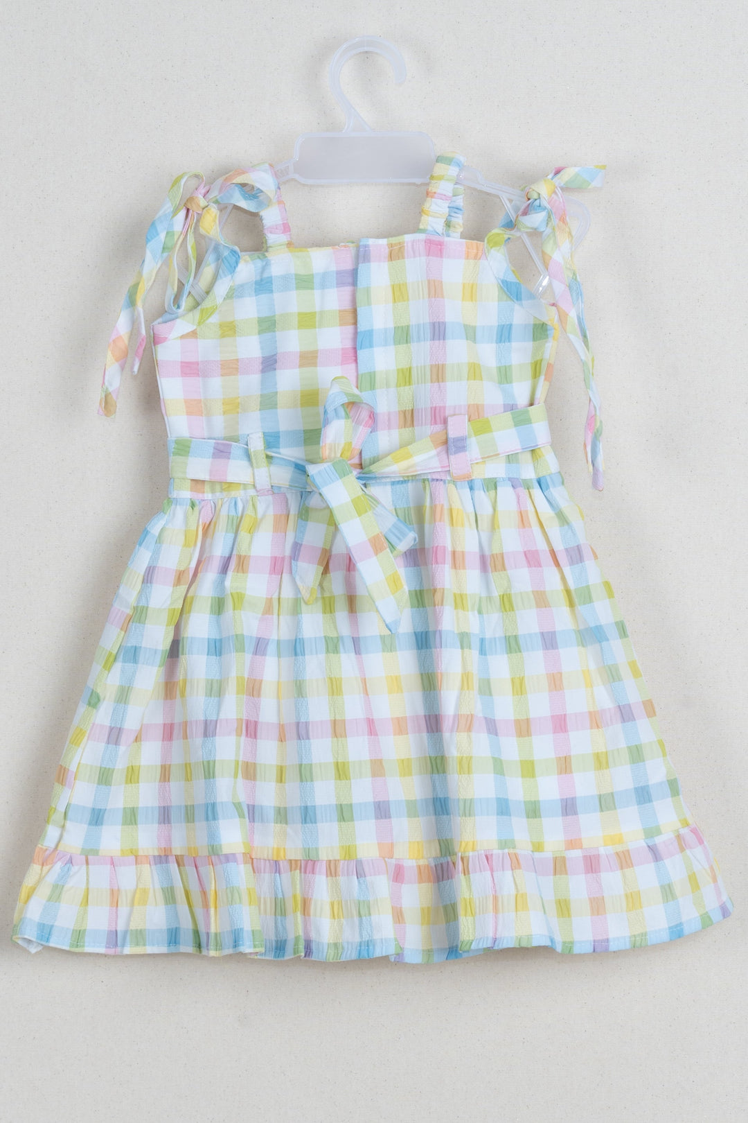 The Nesavu Girls Cotton Frock Multi-Color Checkered Pattern Green Cotton Frock For Girls Nesavu Multi-Color Checkered Pattern Green Cotton Frock For Girls | Premium Girls Dress Collection | The Nesavu
