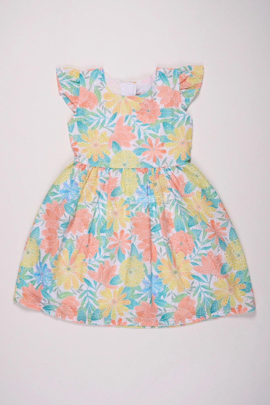 The Nesavu Girls Cotton Frock Multicolor Cotton Floral Frock with Flutter Sleeves for Girls, Perfect for Summer Outings Nesavu 20 (3Y) / Multicolor GFC1420A-20 Nesavu Multicolor Girls Cotton Floral Frock Flutter Sleeves Summer Outings Picnics