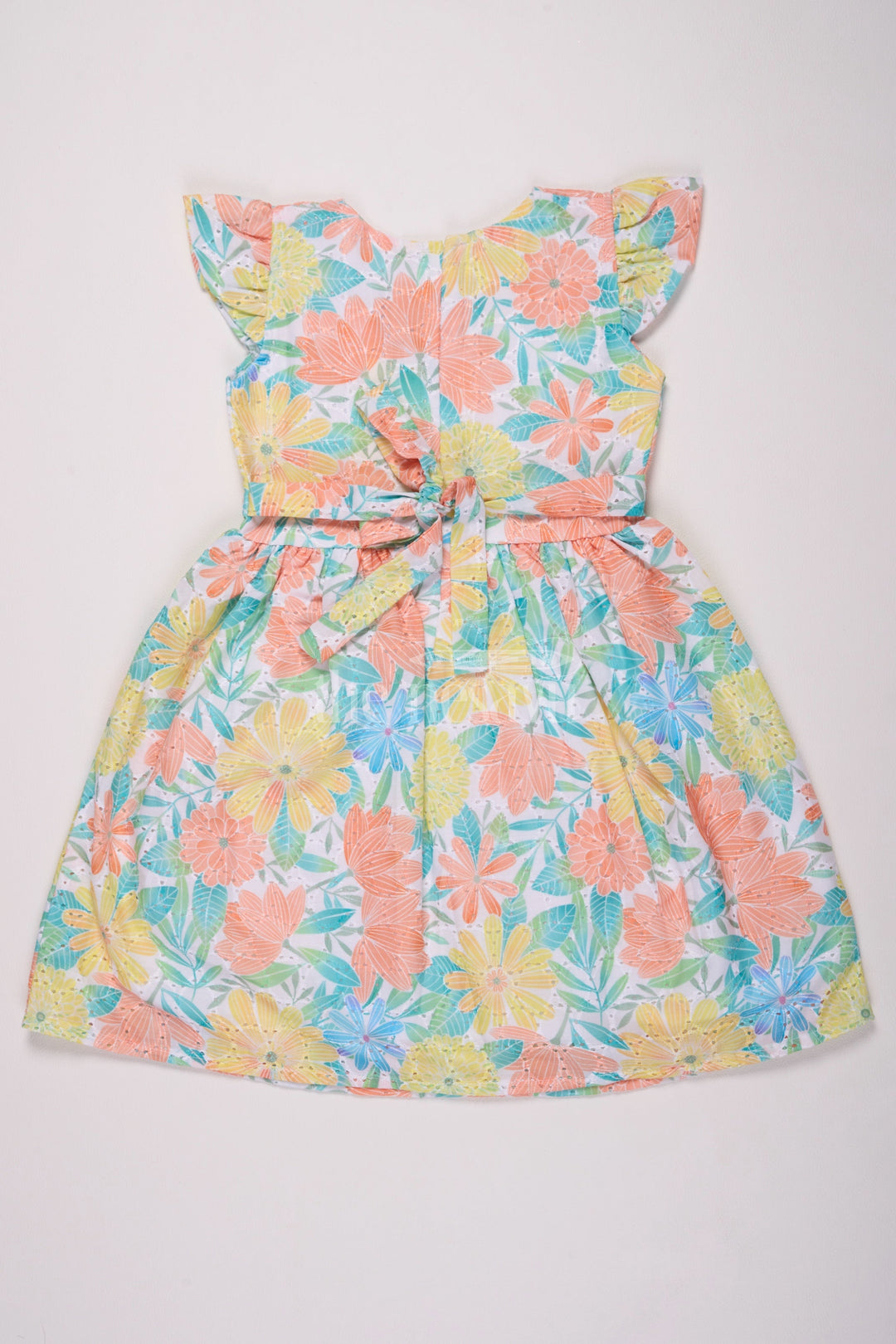 The Nesavu Girls Cotton Frock Multicolor Cotton Floral Frock with Flutter Sleeves for Girls, Perfect for Summer Outings Nesavu Nesavu Multicolor Girls Cotton Floral Frock Flutter Sleeves Summer Outings Picnics