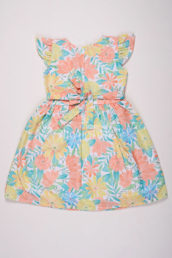 The Nesavu Girls Cotton Frock Multicolor Cotton Floral Frock with Flutter Sleeves for Girls, Perfect for Summer Outings Nesavu Nesavu Multicolor Girls Cotton Floral Frock Flutter Sleeves Summer Outings Picnics