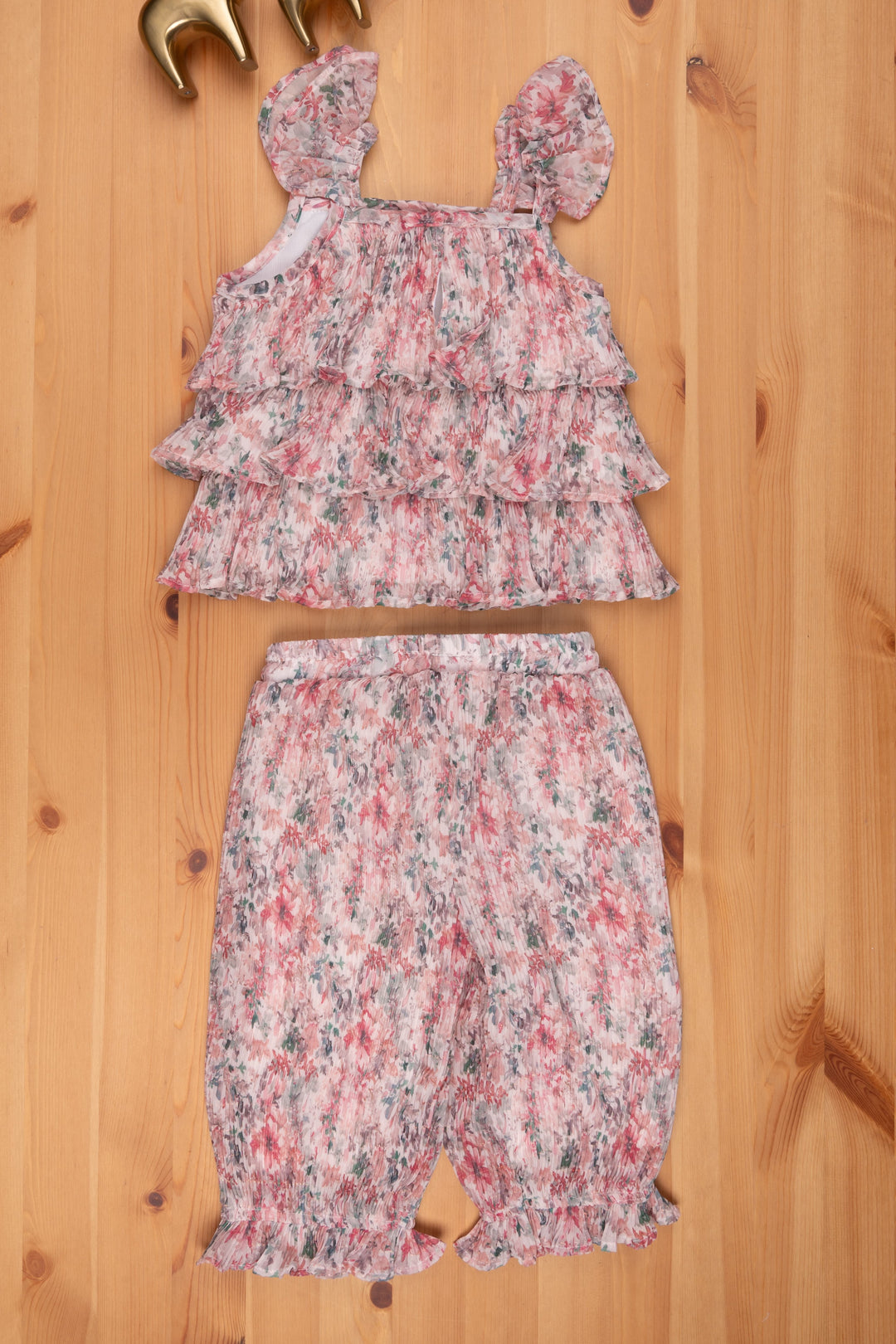 The Nesavu Baby Frock / Jhabla Multicolor Floral Triple Layer Top & Jumpsuit for Babies Nesavu Printed jumpsuit set for girls | baby girls regular wear | The Nesavu