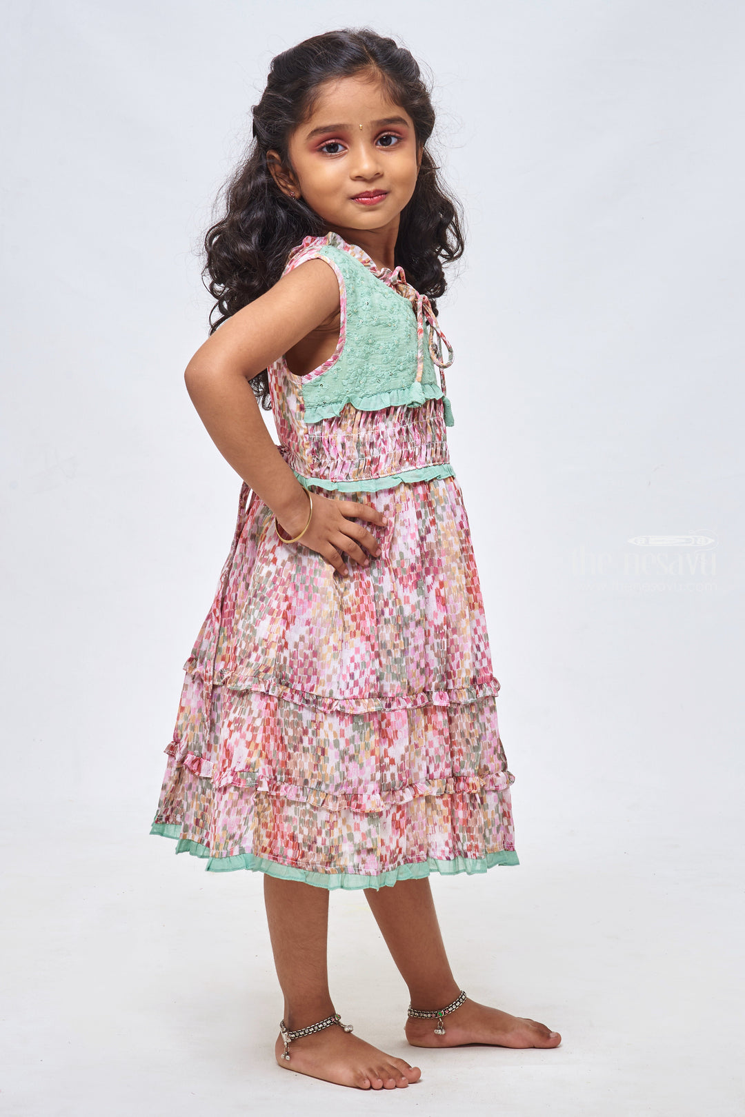 The Nesavu Girls Cotton Frock Multicolor Marvel: Girls Sleeveless Layered Cotton Frock Nesavu Stylish Cotton Frocks for Kids | Casual and Fancy Dresses Online | The Nesavu