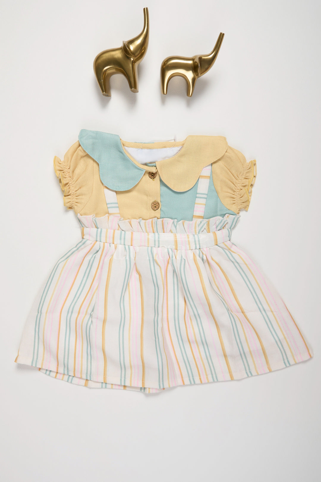 The Nesavu Baby Cotton Frocks Multicolor Modal Baby Cotton Frock with Stripes and Peter Pan Collar Nesavu 14 (6M) / multicolor BFJ658A-14 Nesavu Multicolor Striped Baby Cotton Frock Peter Pan Collar Puff Sleeves