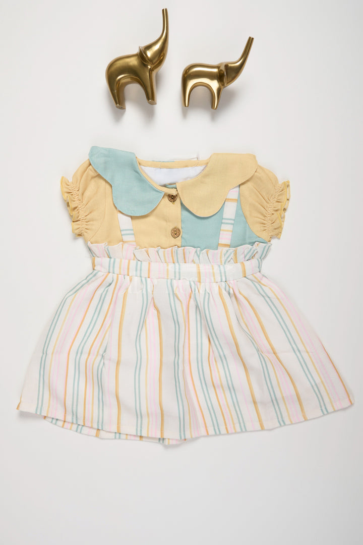 The Nesavu Baby Cotton Frocks Multicolor Modal Baby Cotton Frock with Stripes and Peter Pan Collar Nesavu 14 (6M) / multicolor BFJ658A-14 Nesavu Multicolor Striped Baby Cotton Frock Peter Pan Collar Puff Sleeves