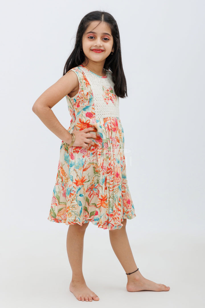 The Nesavu Girls Fancy Frock Multicolor Rayon Cotton Frock with Vibrant Floral Design Nesavu Multicolor Rayon Cotton Frock with Vibrant Floral Design - Nesavu