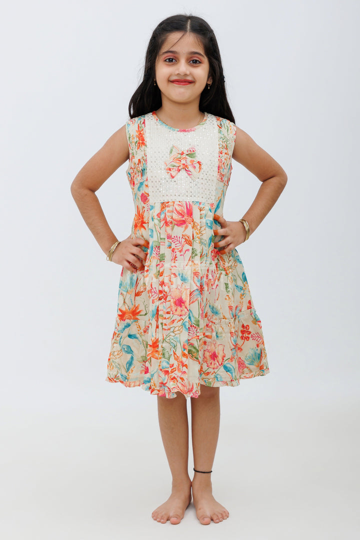 The Nesavu Girls Fancy Frock Multicolor Rayon Cotton Frock with Vibrant Floral Design Nesavu Multicolor Rayon Cotton Frock with Vibrant Floral Design - Nesavu