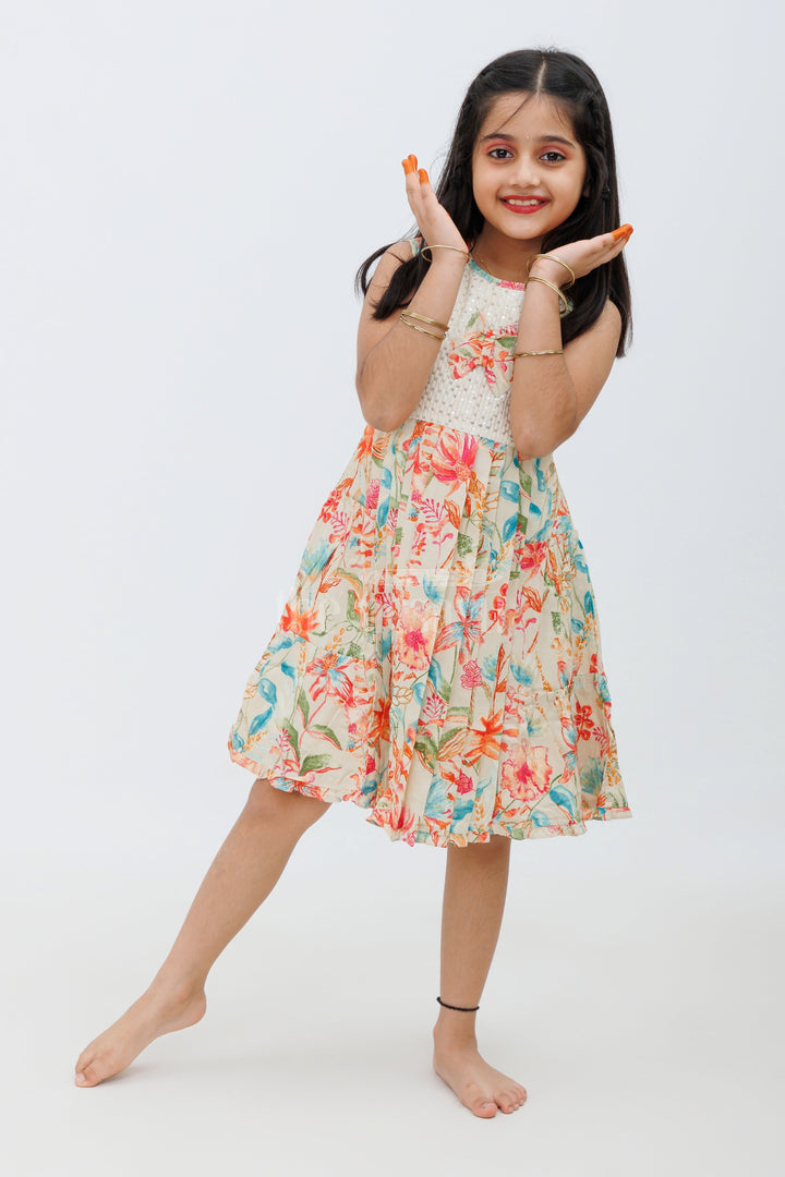 The Nesavu Girls Fancy Frock Multicolor Rayon Cotton Frock with Vibrant Floral Design Nesavu Multicolor Rayon Cotton Frock with Vibrant Floral Design - Nesavu